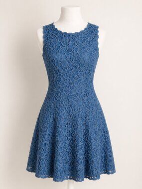 City Studio Crocheted Lace (fully lined) Dress - Size 13 - Blue - EUC